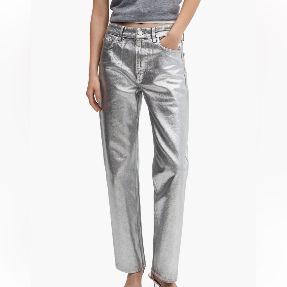 NWT Mango Silver Foil straight leg jeanss